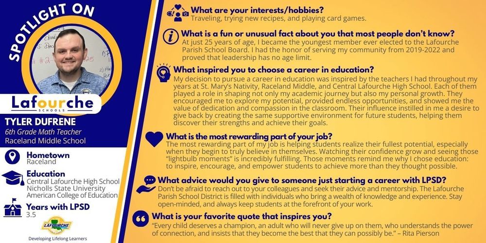 Tyle Dufrene Spotlight on Lafourche Schools