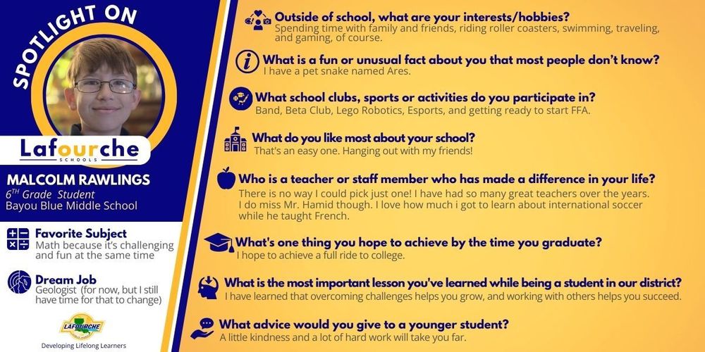 Graphic with a photo of Malcolm Rawlings and his responses to several Spotlight questions.