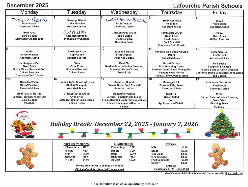 December 2025 Cafeteria