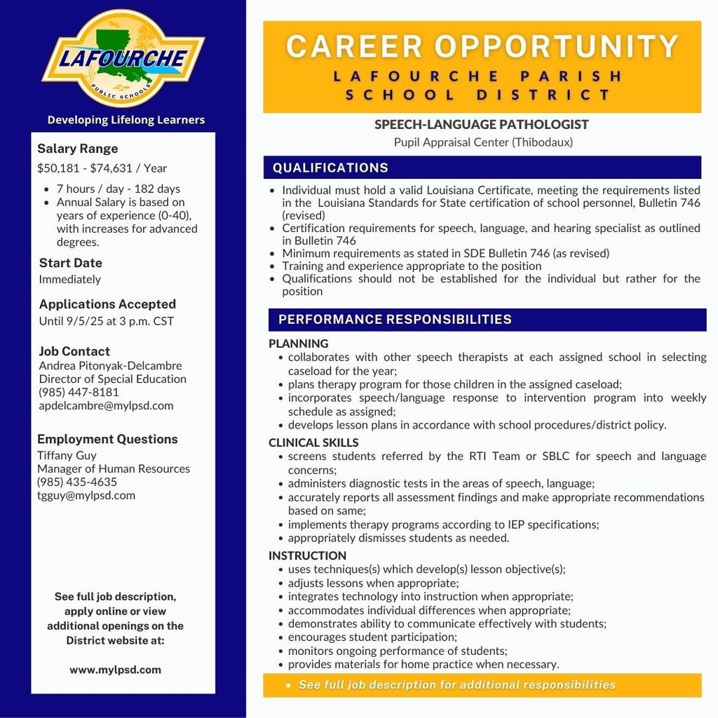 Speech Pathologist Job Description
