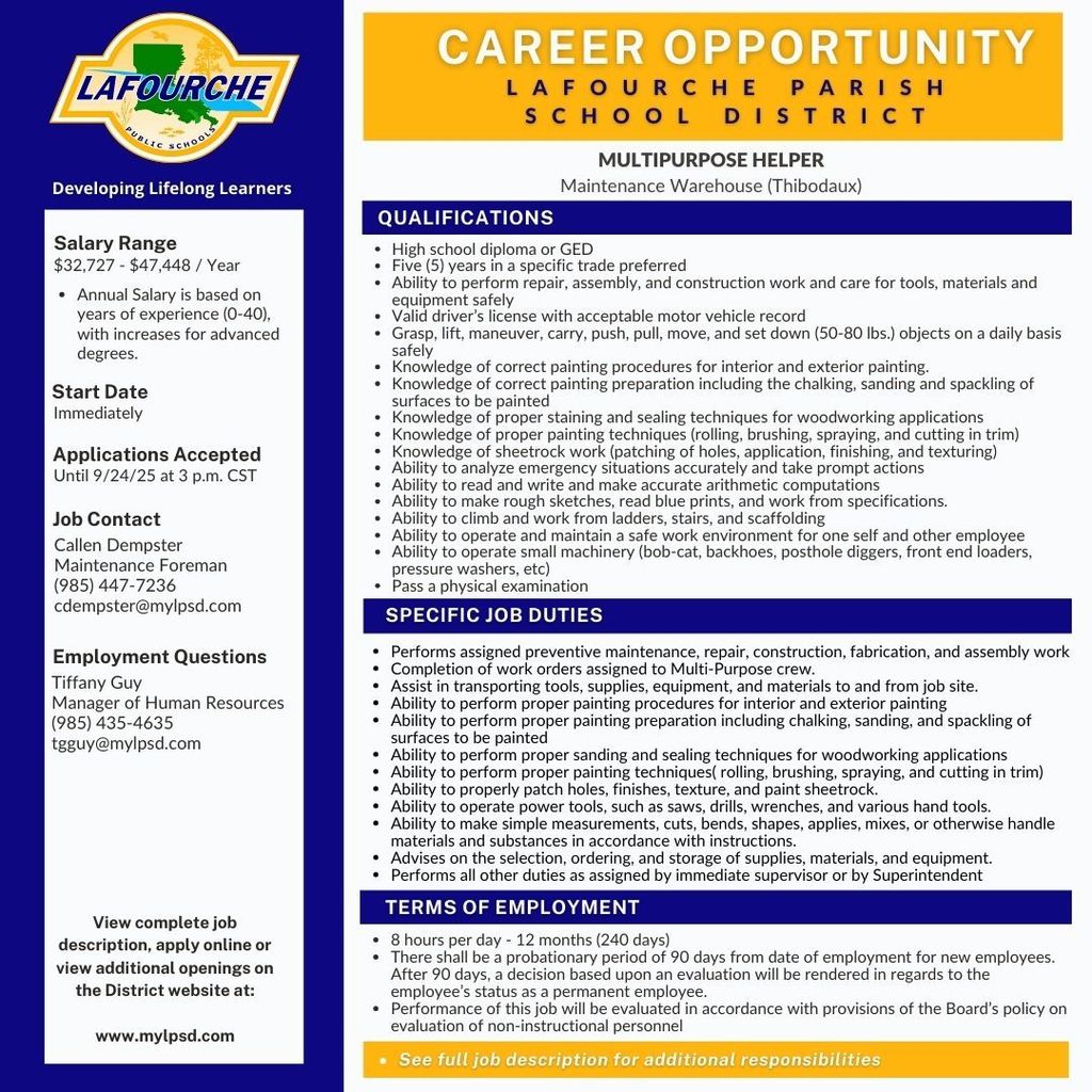 Job description for multipurpose helper