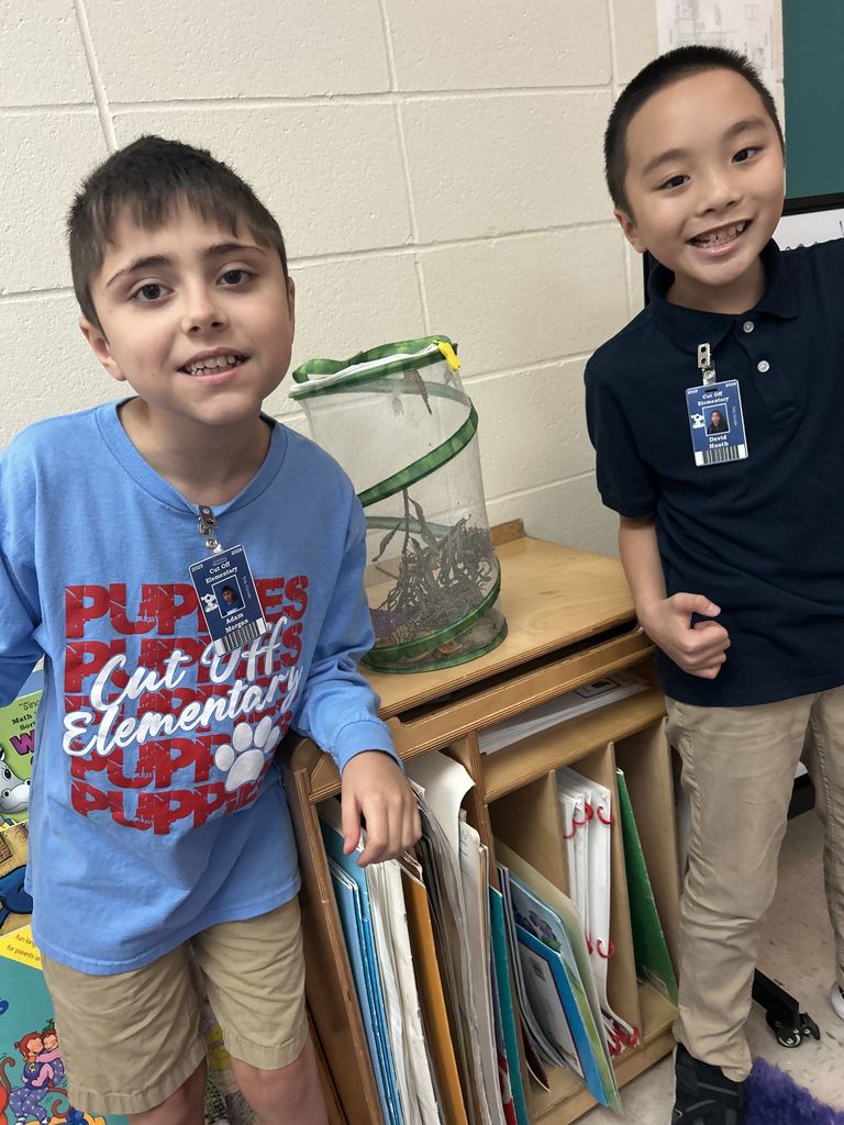 Smiling at picture with butterfly enclosure
