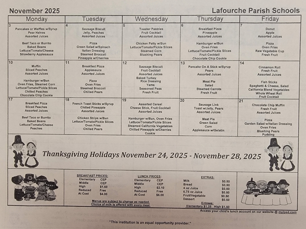 November Lunch Menu