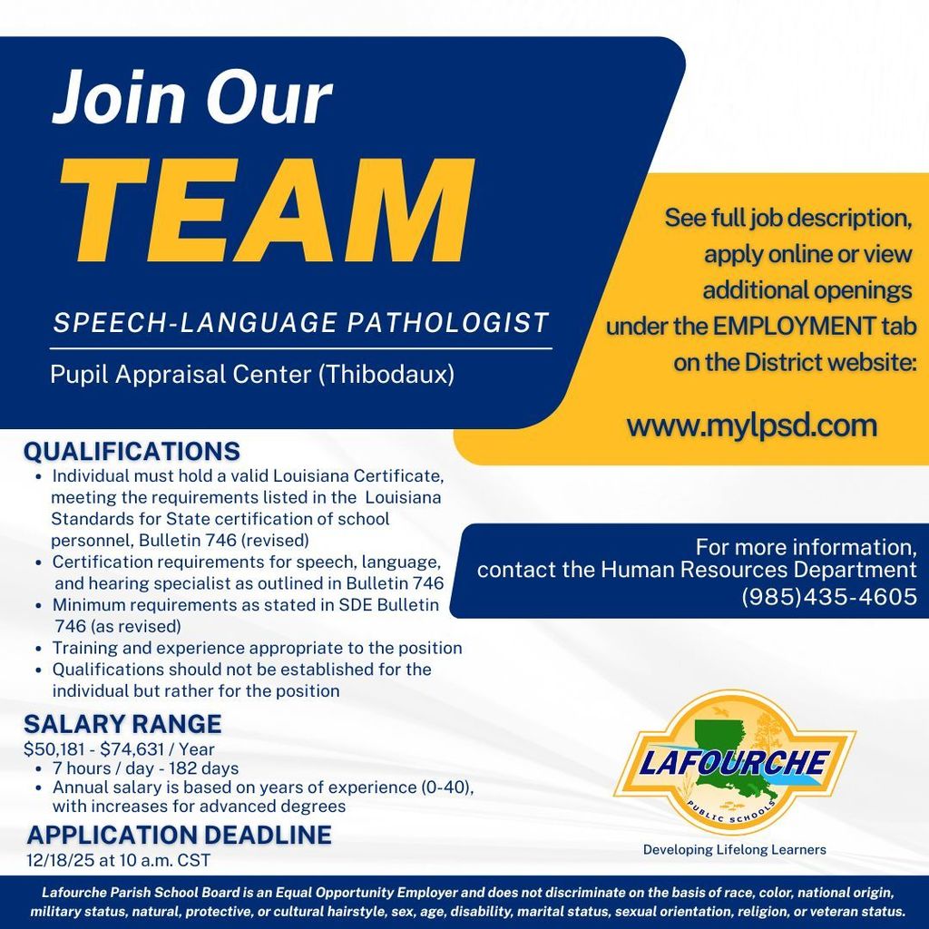Job posting for speech-language pathologist position