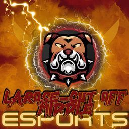 A bulldog in the center of the picture surrounded by lightening and reading Larose Cut Off Esports