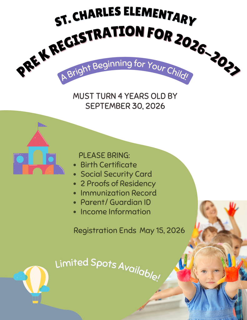 SCES PreK Registration has begun! PLEASE BRING: Birth Certificate, Social Security Card, 2 Proofs of Residency, Immunization Record, Parent/Guardian ID, Income Information; Registration Ends May 15, 2026