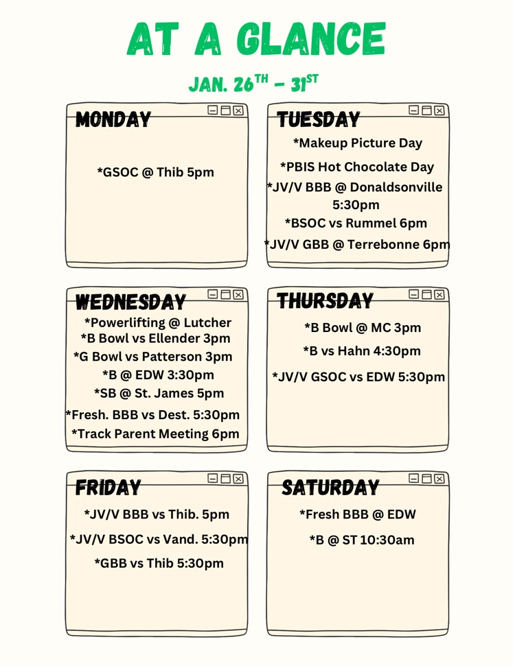 at a glance week of Jan.26th