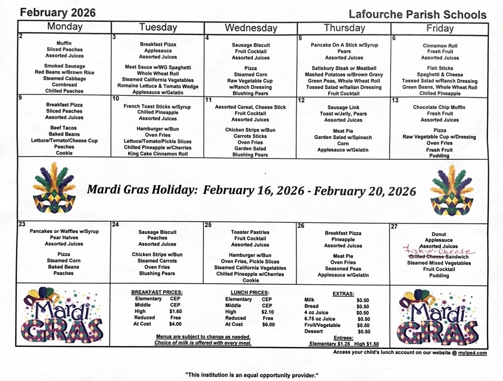 February Lunch Menu