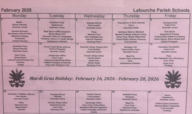 February lunch menu  