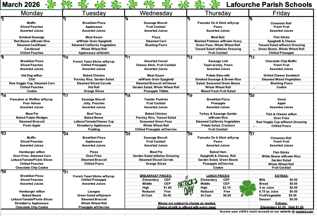 March Breakfast/Lunch Menu