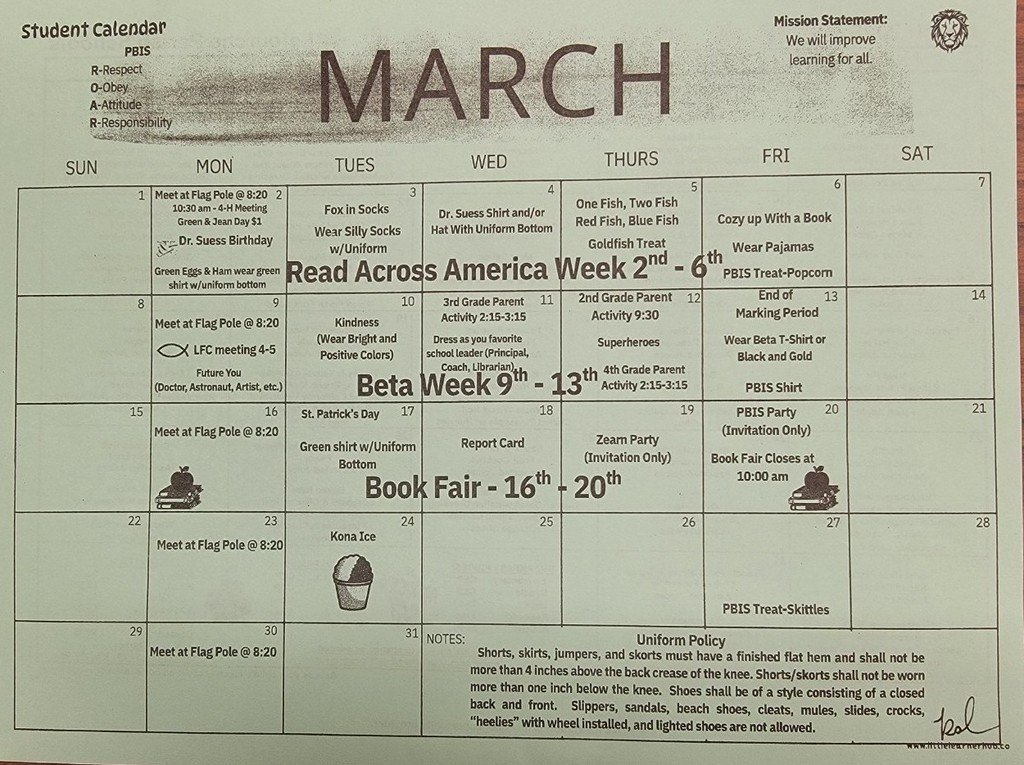 March 2026 Student Calendar