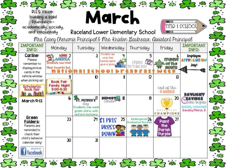 March calendar of school events