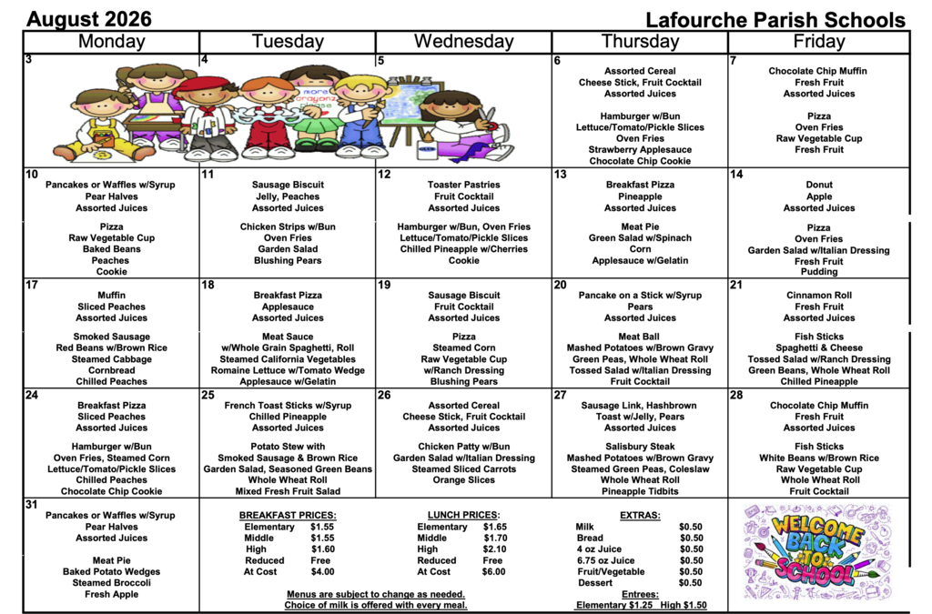 August Lunch Menu