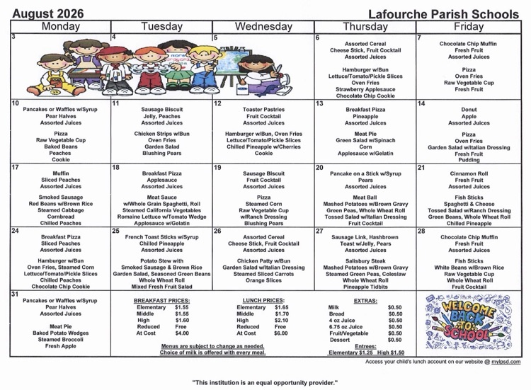 August Lunch Calendar