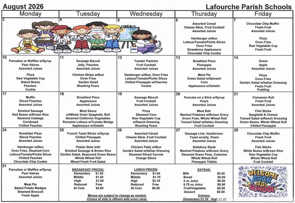 August Lunch Calendar
