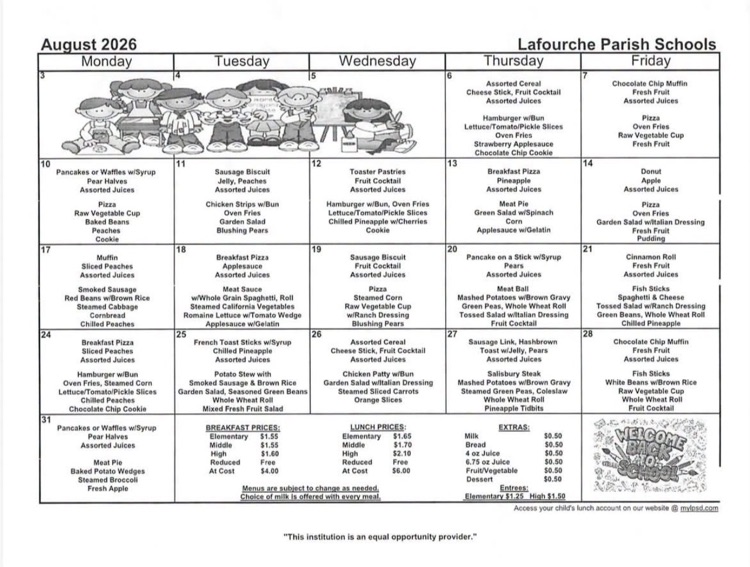 August Lunch Menu