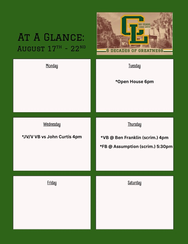 at a glance week of August 17th