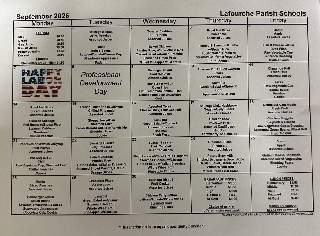 September lunch menu