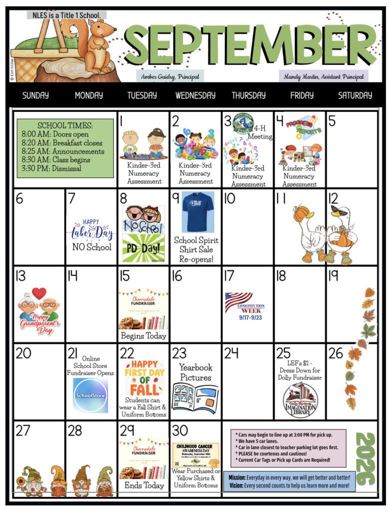 Sept. School Events Calendar
