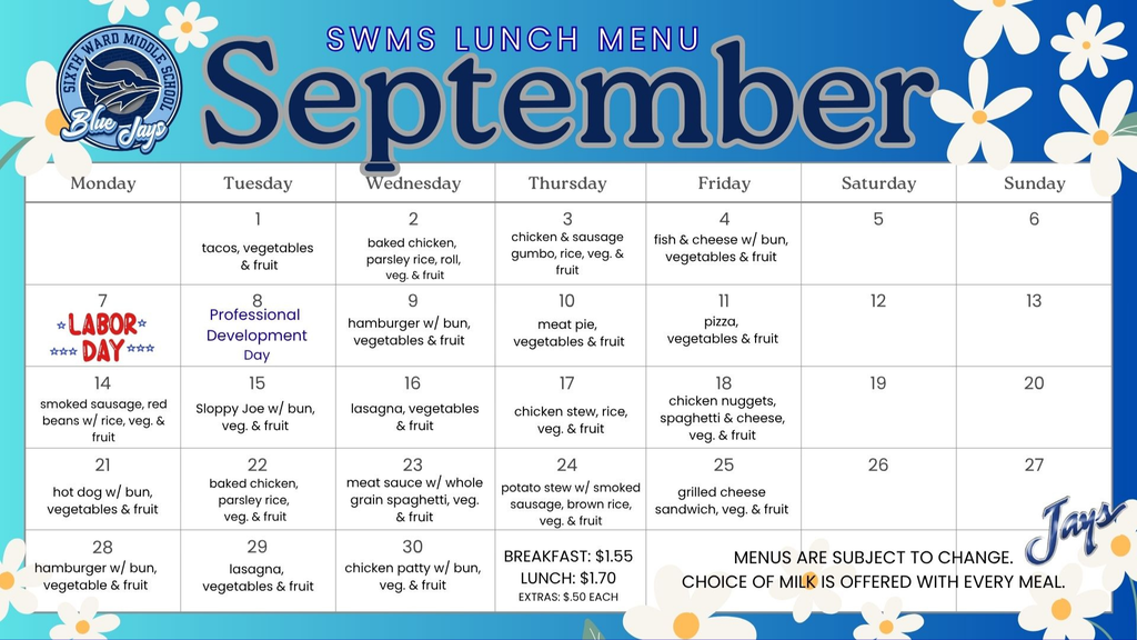 September Lunch Calendar