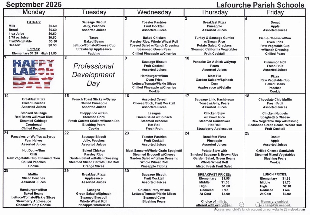 Sept lunch calendar