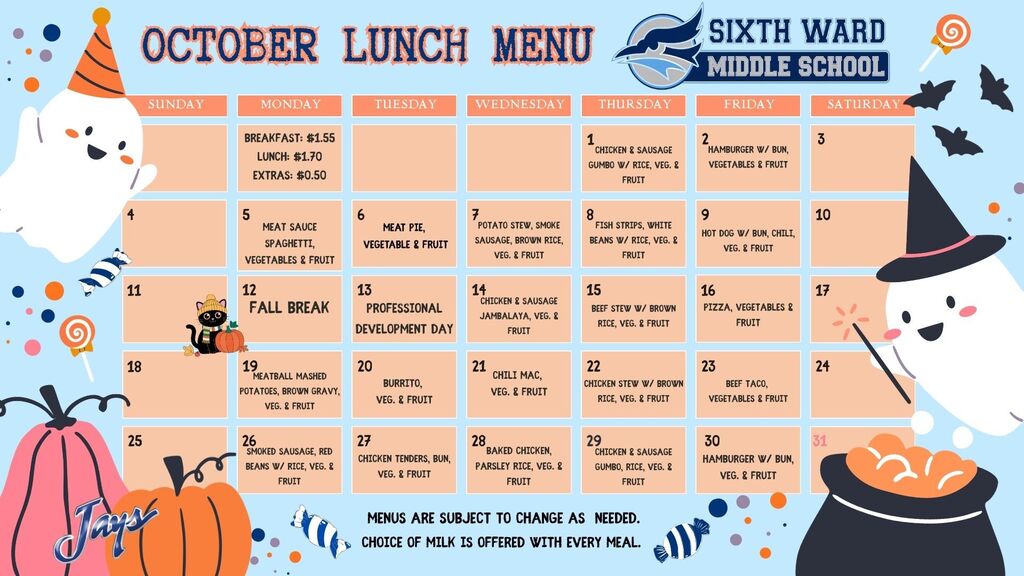 October Lunch Menu