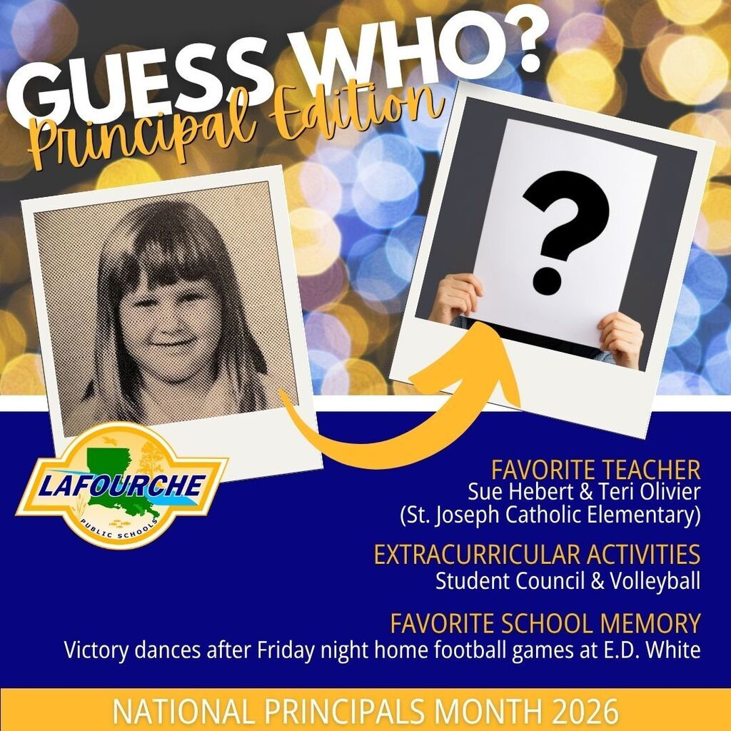 Poster with a black-and-white photo of a smiling young girl. It says "Guess Who?" and includes categories for favorite teacher, activities, and memory.