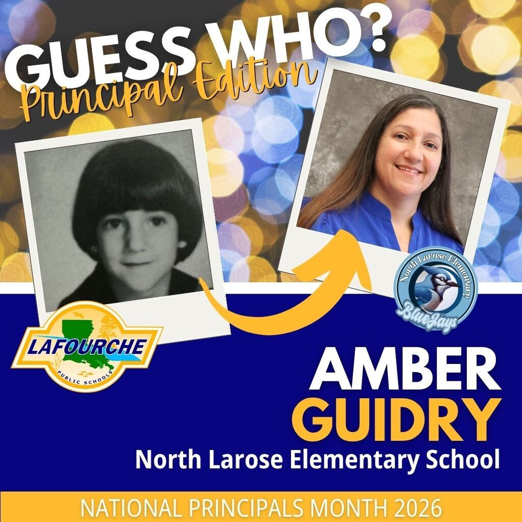 A poster for National Principals Month 2026 featuring a photo of a young person and a photo of Amber Guidry.