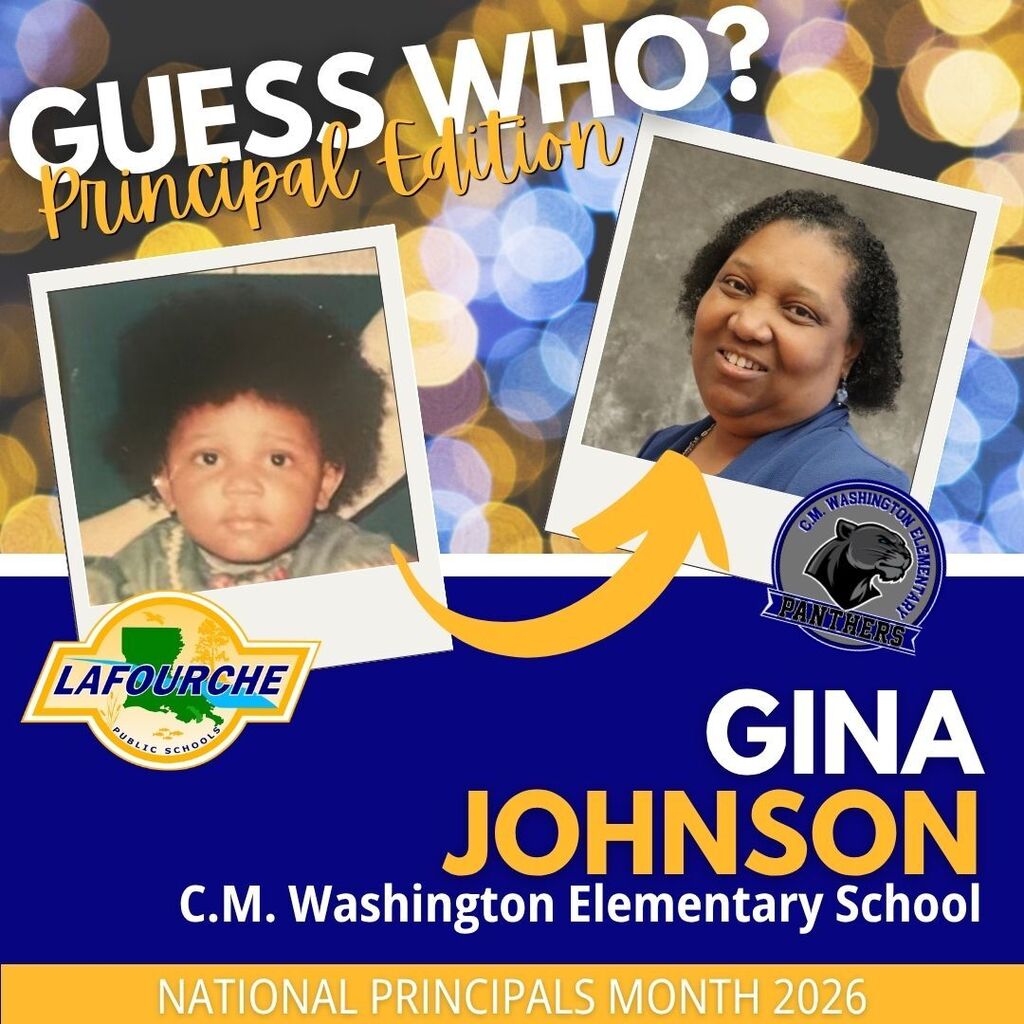 An ad highlights two photos. One is a young child, and the other is a smiling adult woman. A text reads "Gina Johnson, C.M. Washington Elementary School."