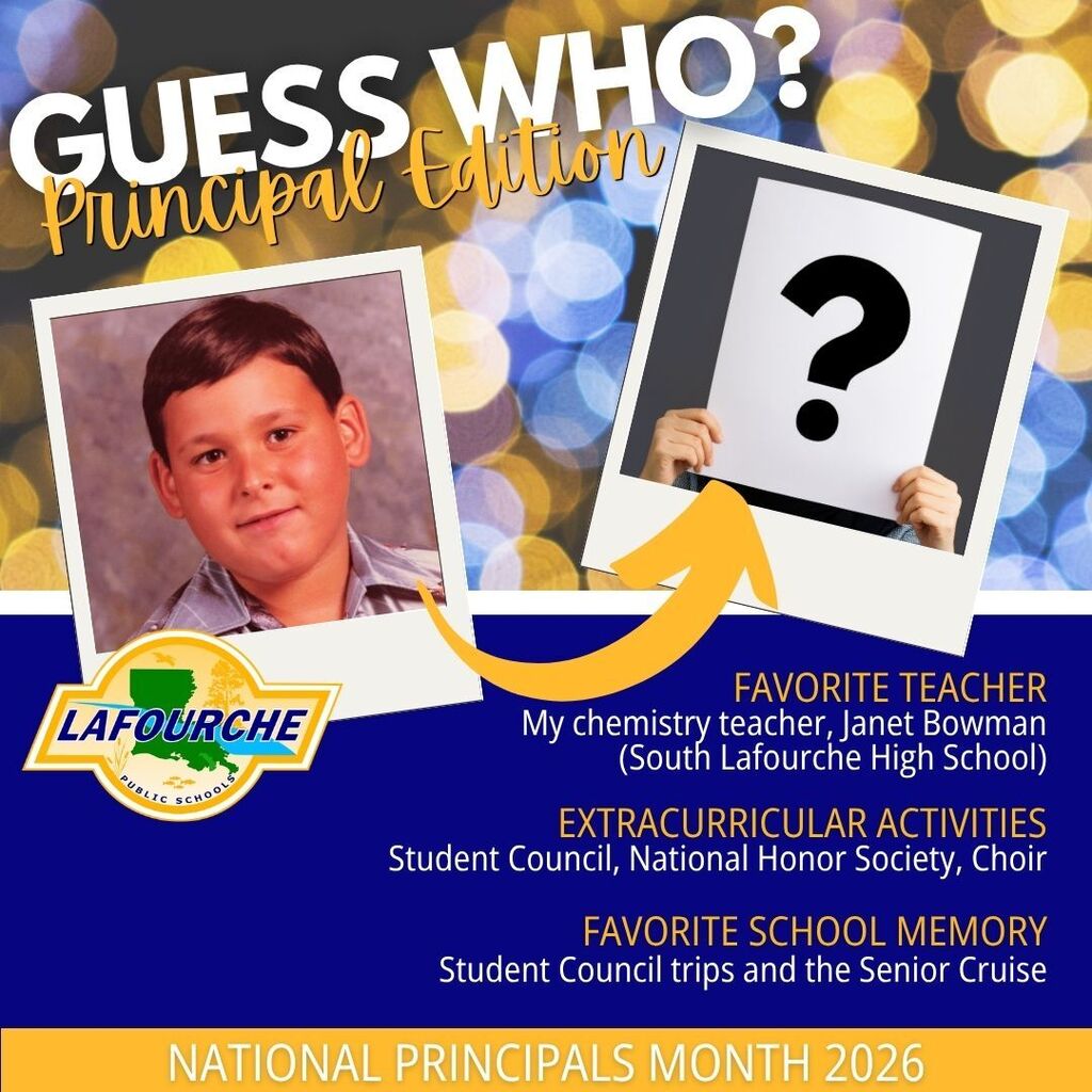 Bright poster with a boy's photo, question mark, and "Guess Who?" text. Details mention chemistry teacher Janet Bowman and activities.