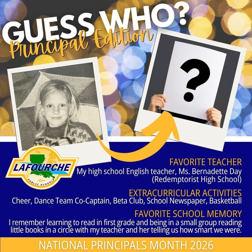 Poster for National Principals Month 2026 featuring a photo of a young girl, text and a question mark.