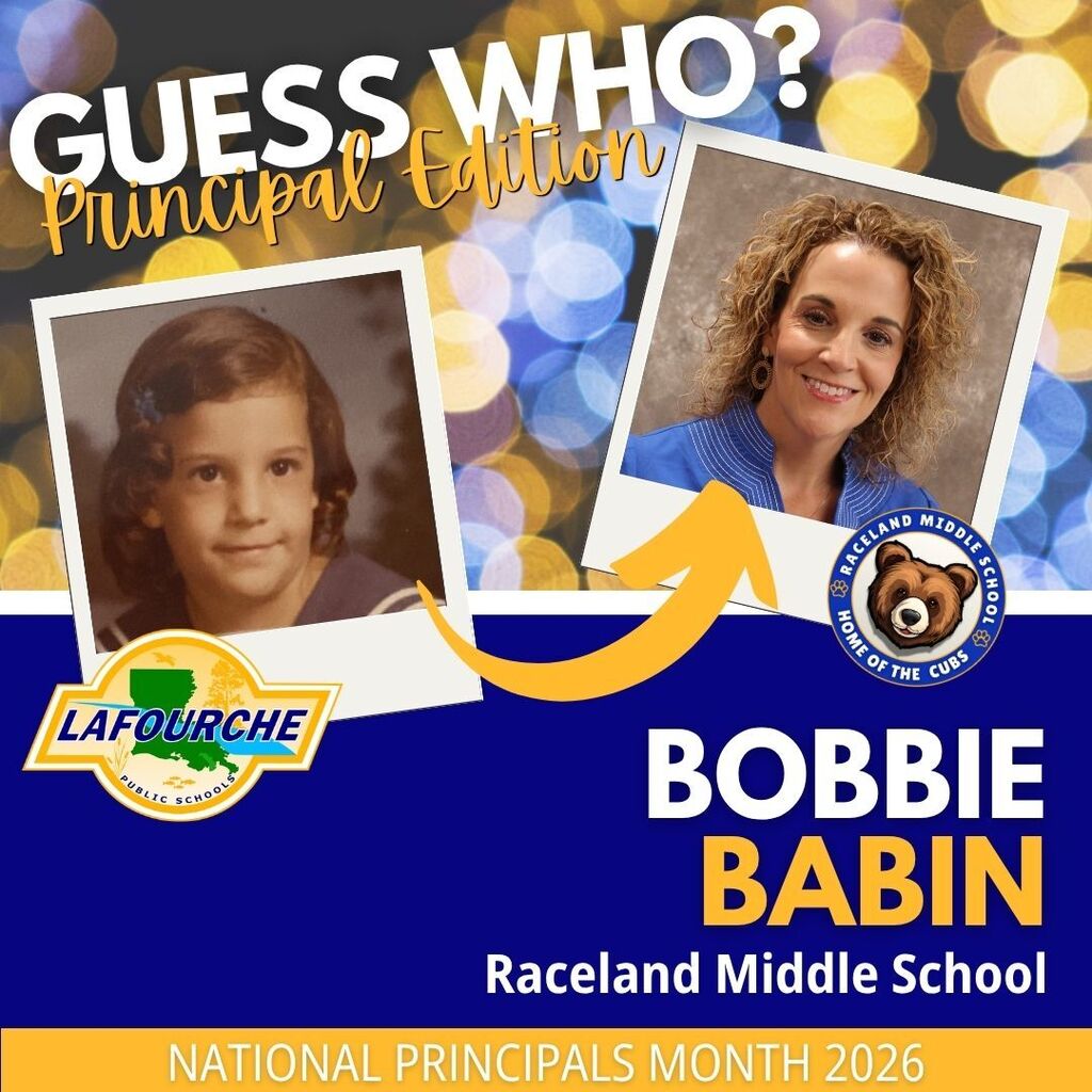 Poster with photos of a child and adult woman, arrow pointing from child to woman. Text reads "Guess who?" and "Bobbie Babin".