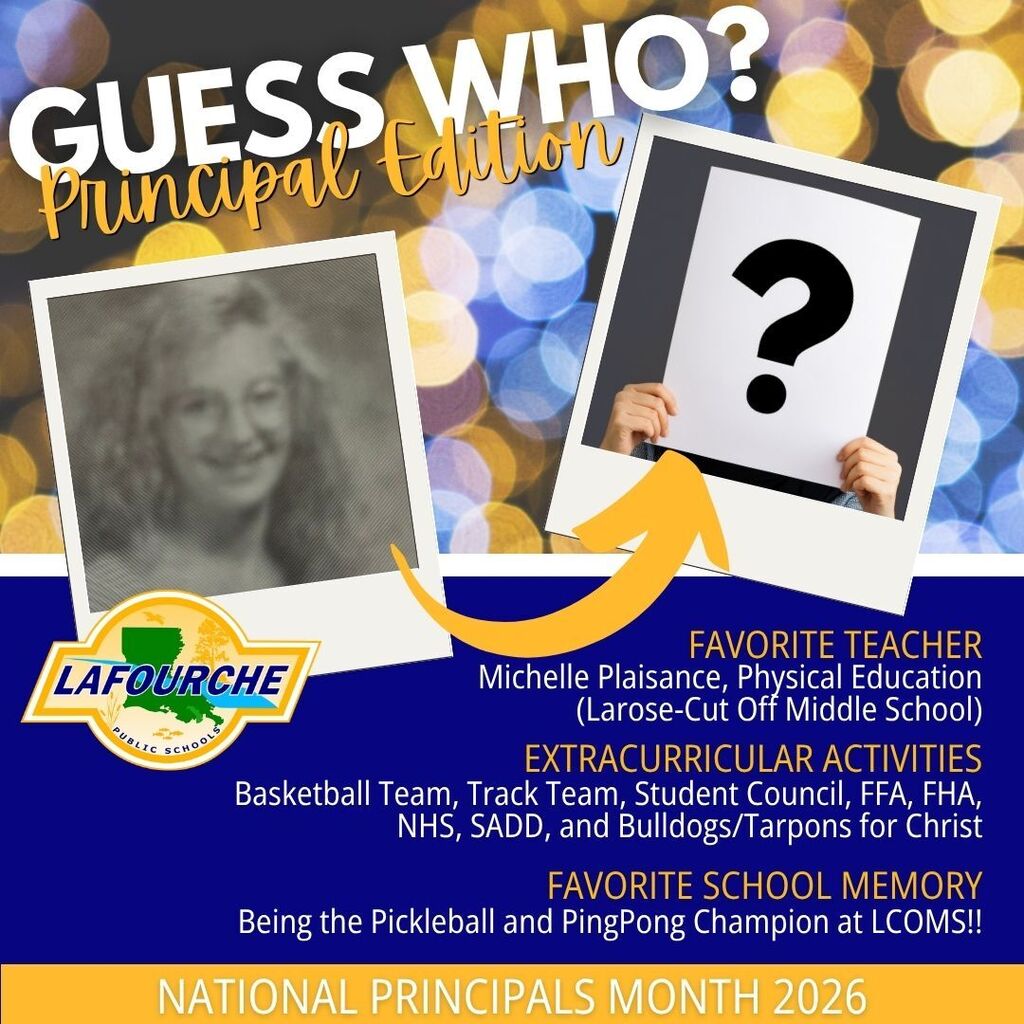 Poster featuring principal's picture, favorite teacher, activities, and school memory during National Principals Month 2026.