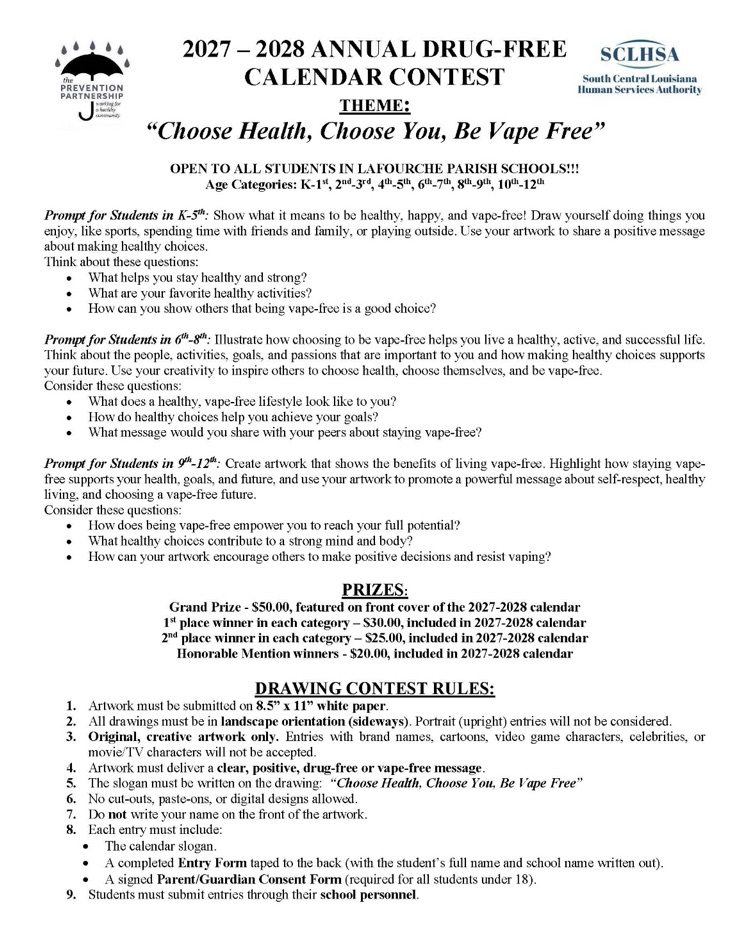 K-2 drug free calendar contest rules 