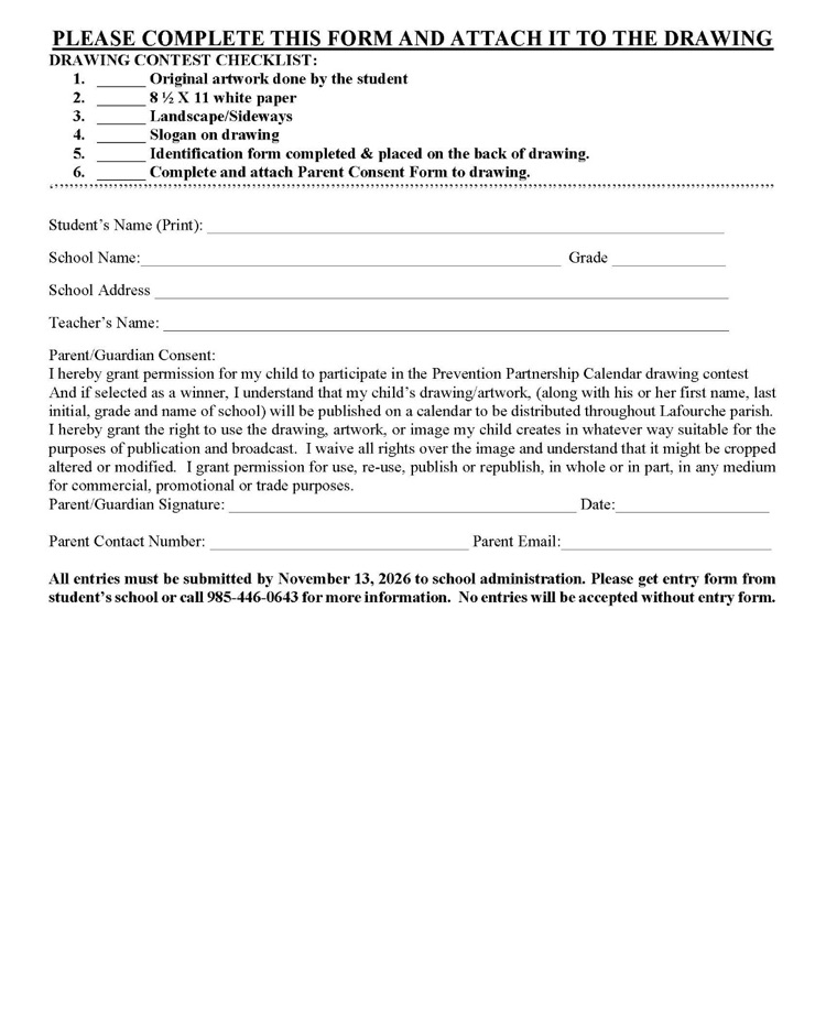 K-2 drug free calendar contest rules 
