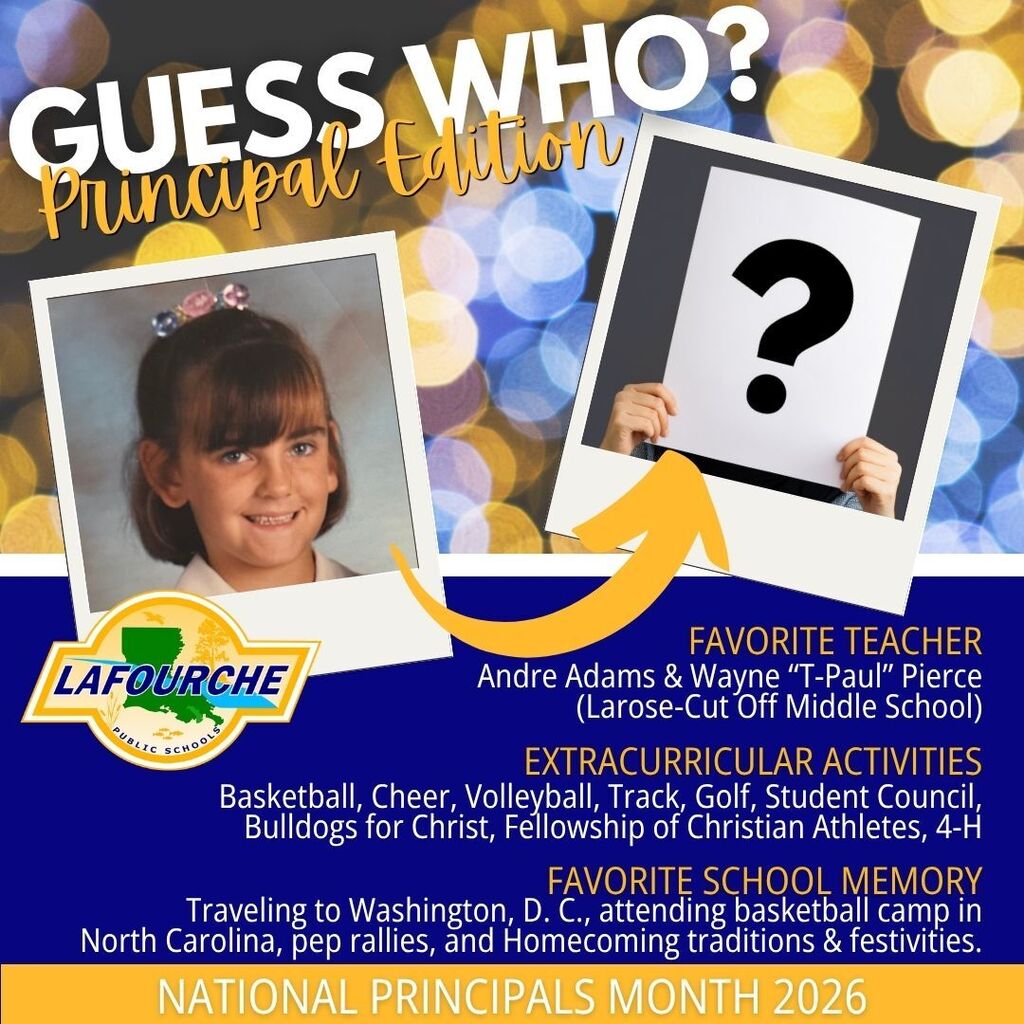Poster featuring a young girl with text "Guess Who?" and "Principal Edition". Arrow points from the girl to a question mark.