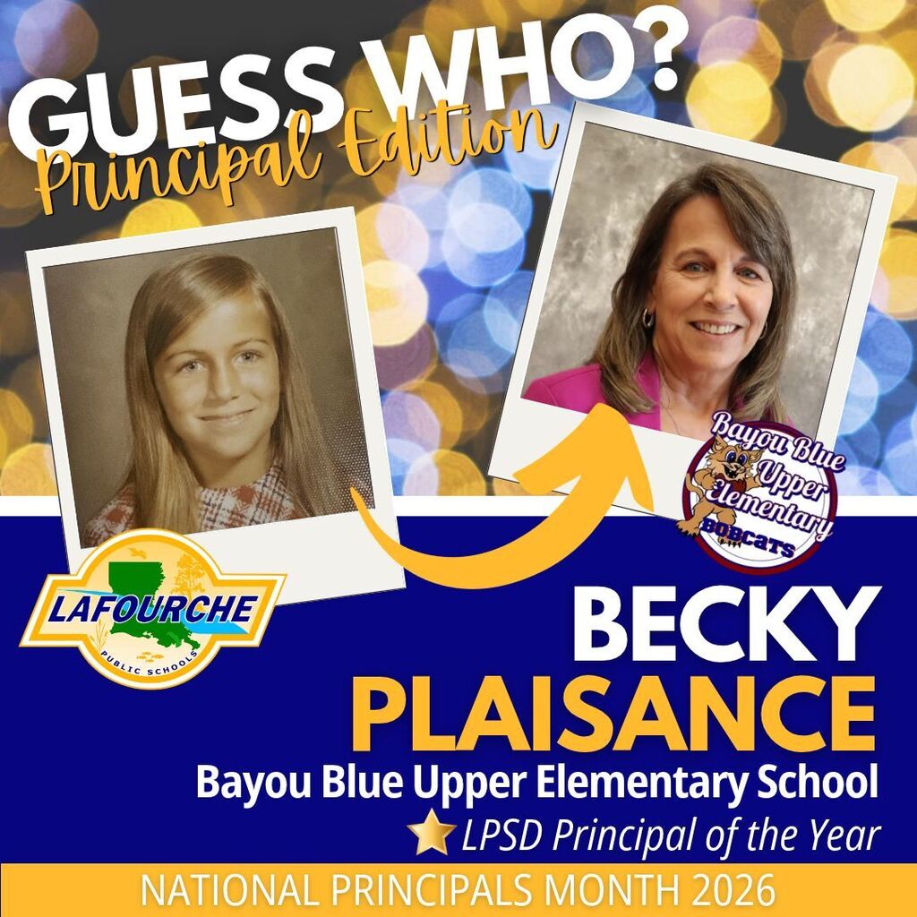 A poster with two photos, one of a smiling girl and another of a smiling woman. Text reads "Guess Who?" and "Becky Plaisance"
