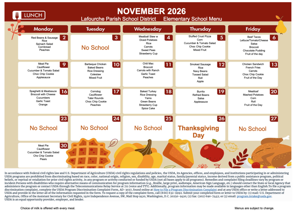 Lunch menu