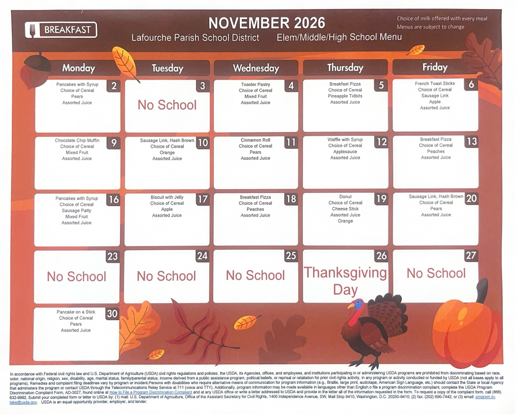 November breakfast menu