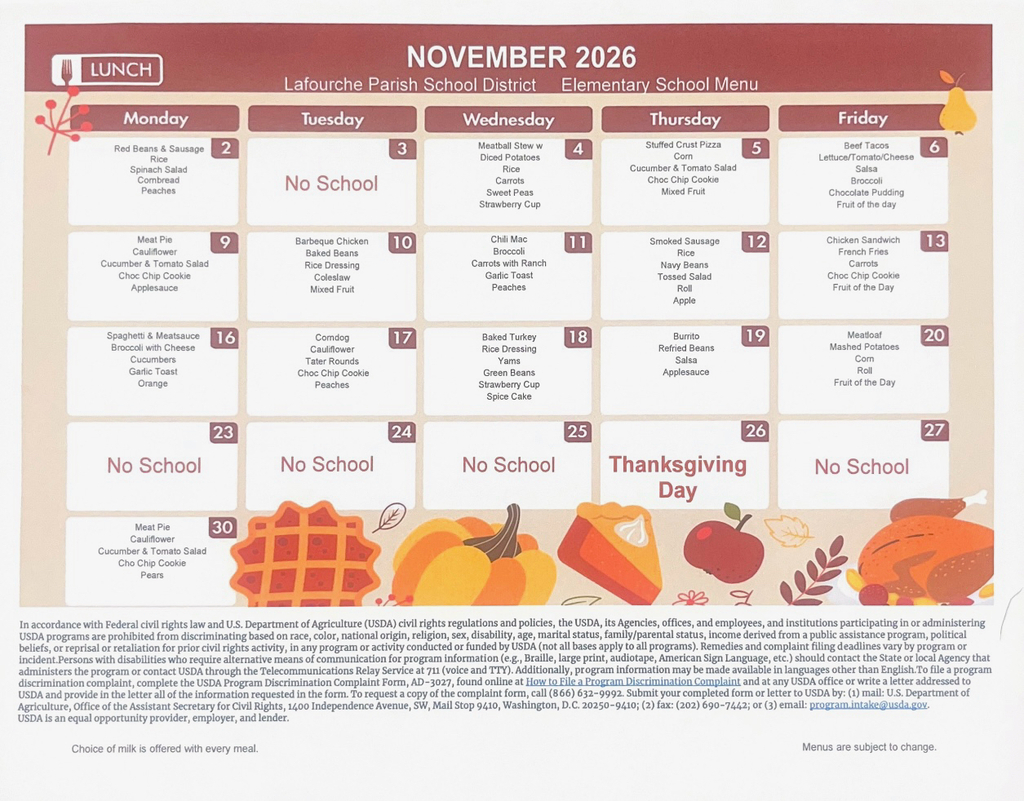 November lunch menu