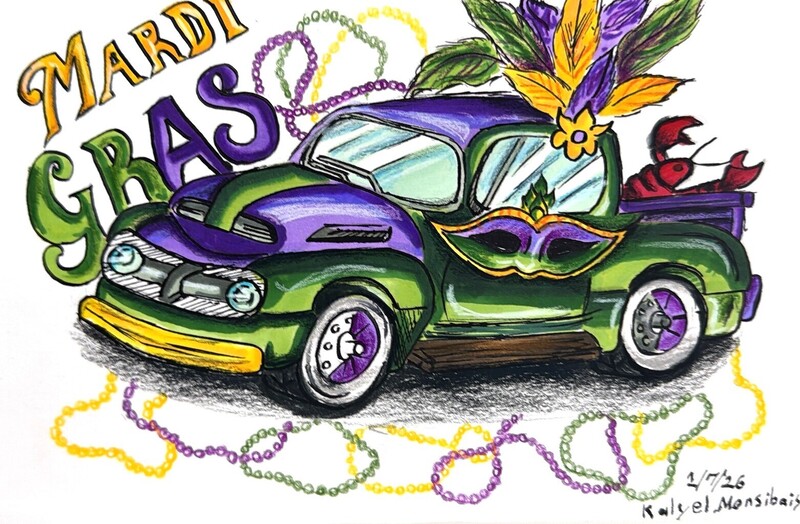 Mardi Gras themed vintage truck