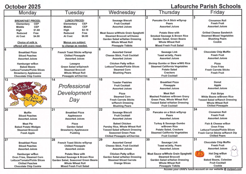 October Cafe Calendar