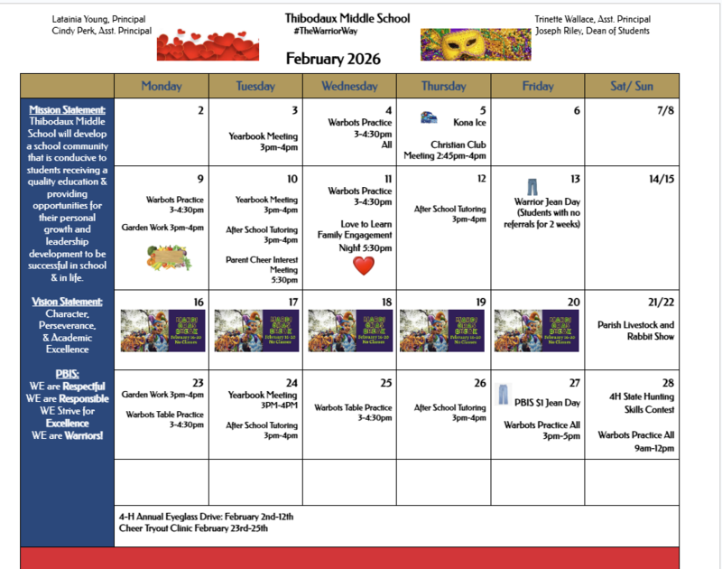 TMS February Calendar