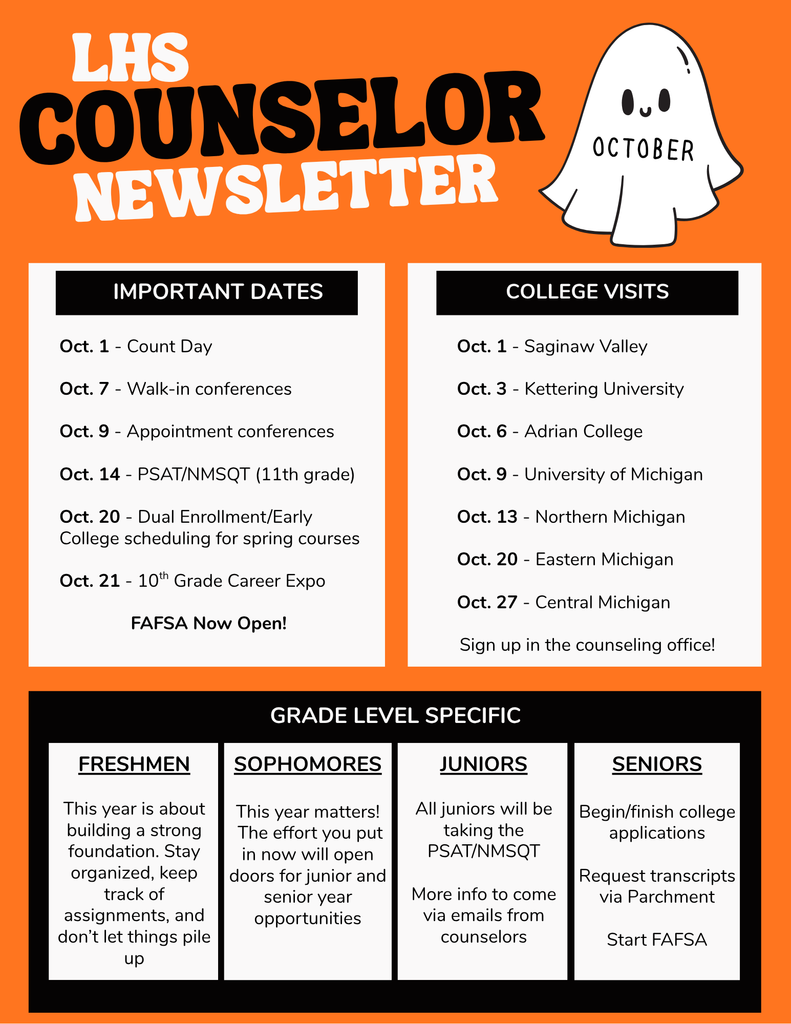 Image of the October high school counselor newsletter