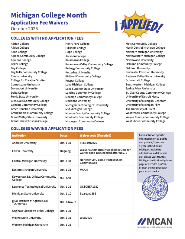 Image of the MCAN application fee waiver codes