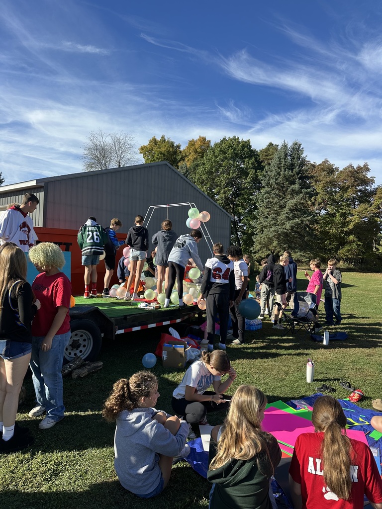 Various images of students building Homecoming parade floats