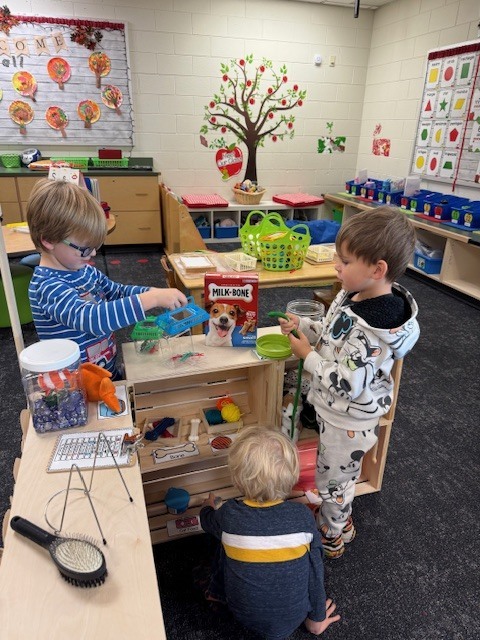 Students playing with their pet center in the classroom