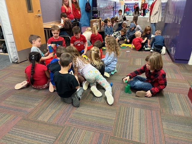 Students playing with blocks as a school reward.