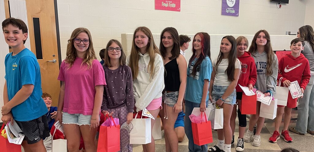 students lined up in cafeteria
