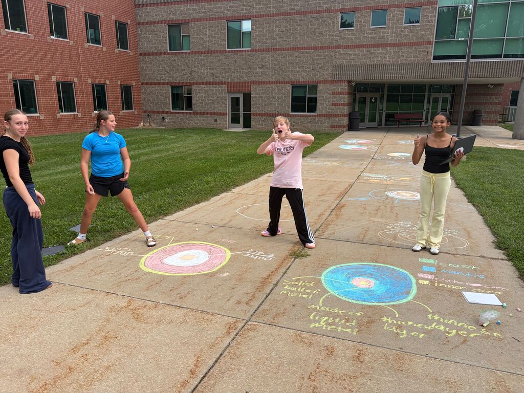 students outside using chalk to create models of the earth's layers